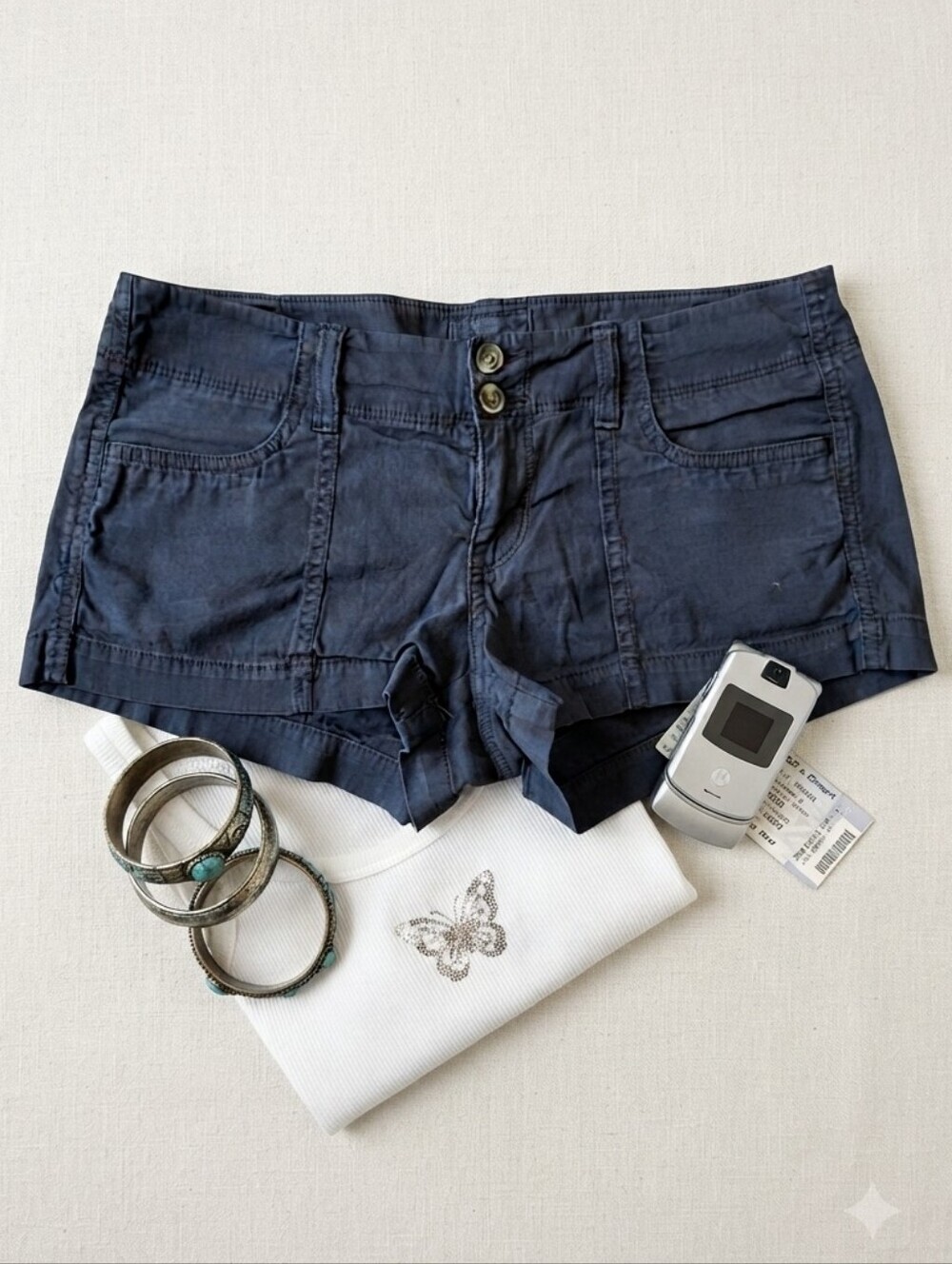 Y2K American Eagle Stretch Cotton Navy Blue Micro Mini Shorts